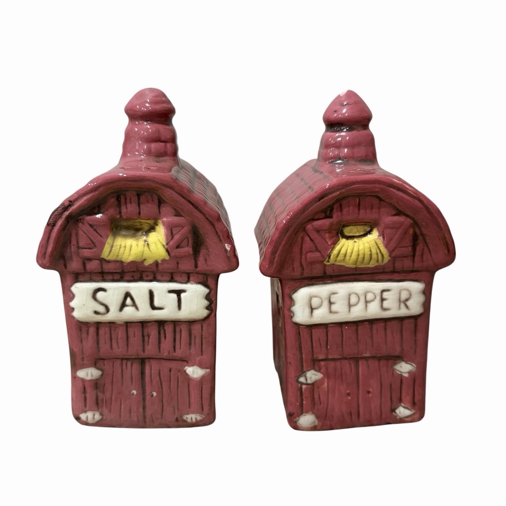 Red Barn Salt And Pepper Shakers Japan 4.5" inch Vintage Set Hay